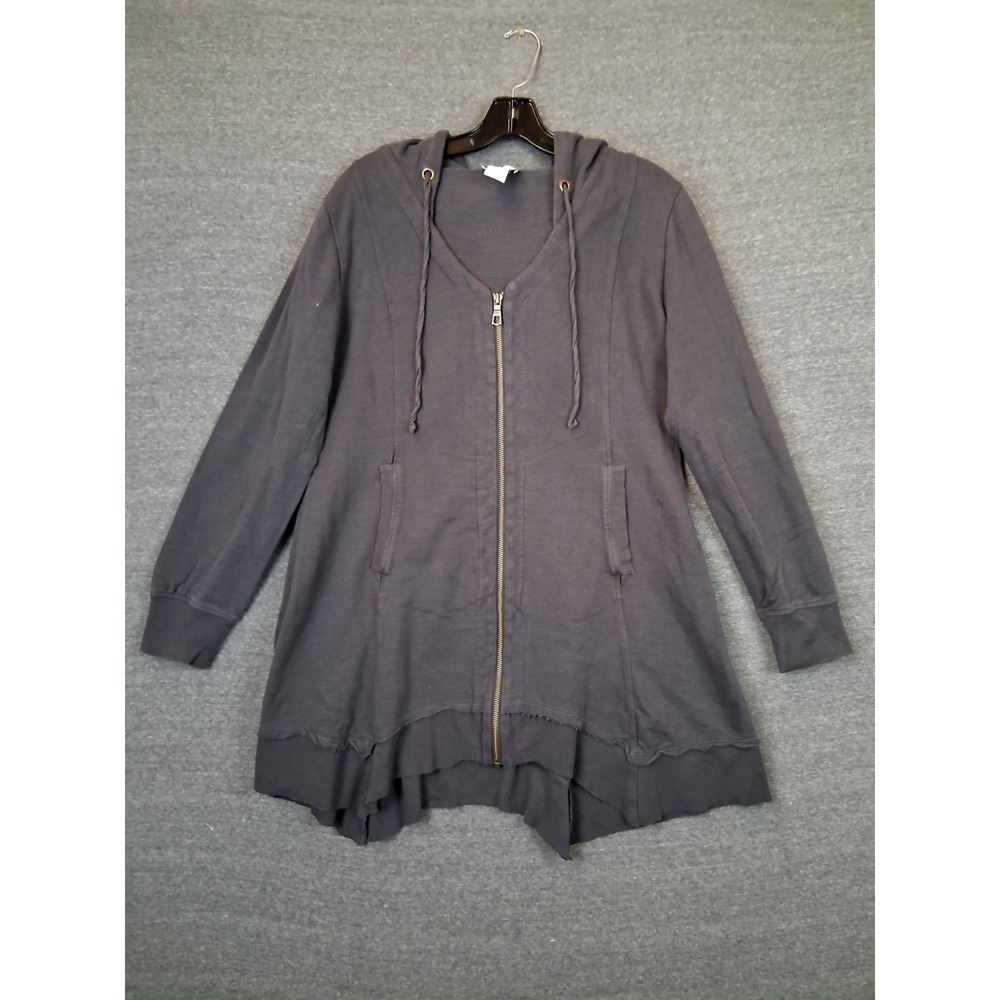 Soft Surroundings Womens Jacket M Gray Full Zip Asymmetric Hoodie Minimalist